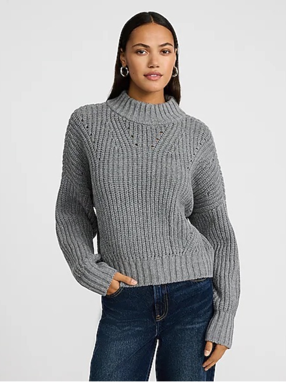 Calvin Klein Chunky Ribbed Mock-Turtleneck Sweater - Gray